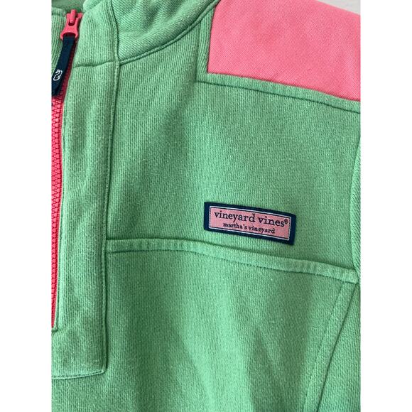 Vineyard Vines 1/4 Zip Pullover Sweatshirt 100% Cotton Green & Pink Medium JL - Picture 3 of 9